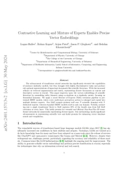 Contrastive Learning and Mixture of Experts Enables Precise Vector
  Embeddings