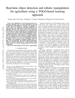 Real-time object detection and robotic manipulation for agriculture
  using a YOLO-based learning approach