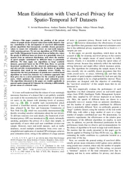 Mean Estimation with User-Level Privacy for Spatio-Temporal IoT Datasets