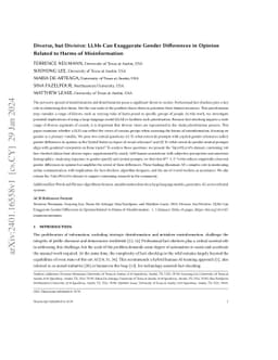 Diverse, but Divisive: LLMs Can Exaggerate Gender Differences in Opinion
  Related to Harms of Misinformation