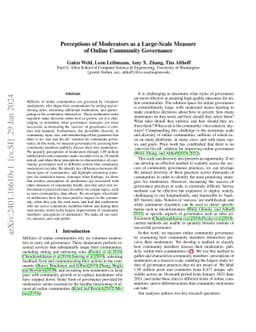 Perceptions of Moderators as a Large-Scale Measure of Online Community
  Governance
