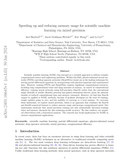Speeding up and reducing memory usage for scientific machine learning
  via mixed precision