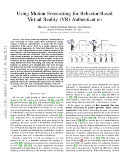 Using Motion Forecasting for Behavior-Based Virtual Reality (VR)
  Authentication