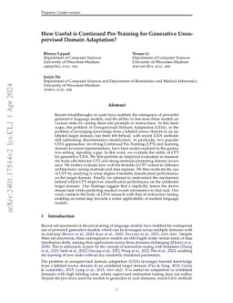 How Useful is Continued Pre-Training for Generative Unsupervised Domain Adaptation?
