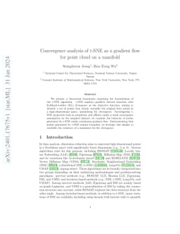 Convergence analysis of t-SNE as a gradient flow for point cloud on a
  manifold