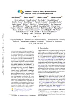 Dolma: an Open Corpus of Three Trillion Tokens for Language Model
  Pretraining Research
