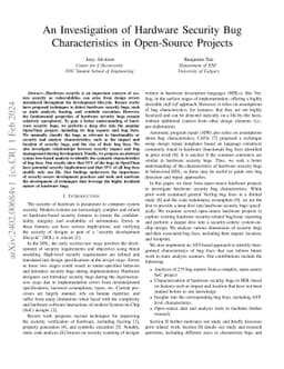 An Investigation of Hardware Security Bug Characteristics in Open-Source
  Projects