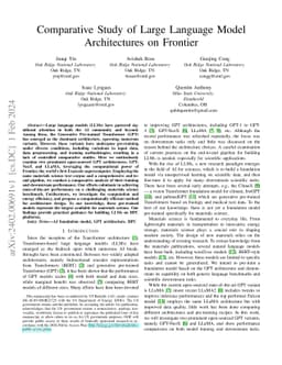 Comparative Study of Large Language Model Architectures on Frontier