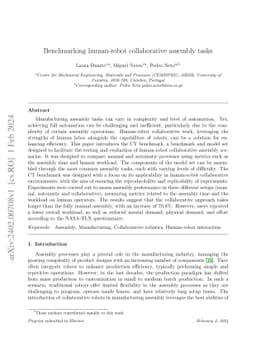 Benchmarking human-robot collaborative assembly tasks