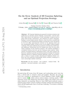 On the Error Analysis of 3D Gaussian Splatting and an Optimal Projection
  Strategy