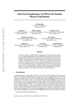 Ultra Fast Transformers on FPGAs for Particle Physics Experiments