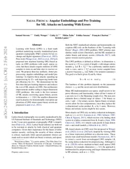 Salsa Fresca: Angular Embeddings and Pre-Training for ML Attacks on
  Learning With Errors