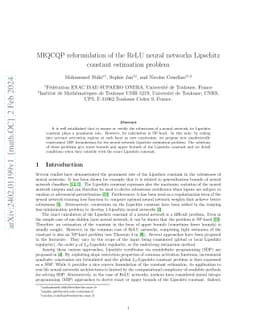 MIQCQP reformulation of the ReLU neural networks Lipschitz constant
  estimation problem