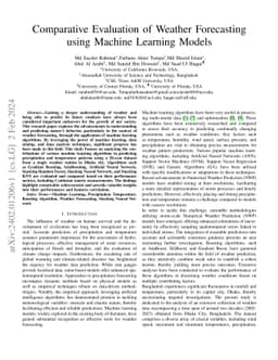 Comparative Evaluation of Weather Forecasting using Machine Learning
  Models
