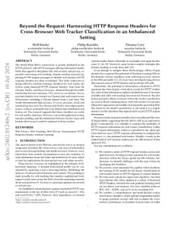 Beyond the Request: Harnessing HTTP Response Headers for Cross-Browser
  Web Tracker Classification in an Imbalanced Setting