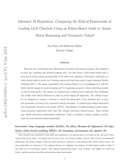 Informed AI Regulation: Comparing the Ethical Frameworks of Leading LLM
  Chatbots Using an Ethics-Based Audit to Assess Moral Reasoning and Normative
  Values