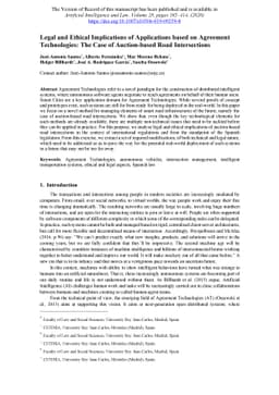 Legal and ethical implications of applications based on agreement
  technologies: the case of auction-based road intersections