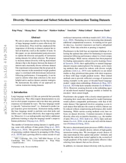 Diversity Measurement and Subset Selection for Instruction Tuning
  Datasets