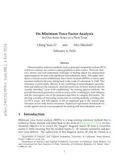 On Minimum Trace Factor Analysis -- An Old Song Sung to a New Tune