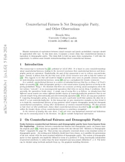 Counterfactual Fairness Is Not Demographic Parity, and Other
  Observations