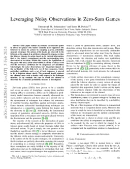 Leveraging Noisy Observations in Zero-Sum Games