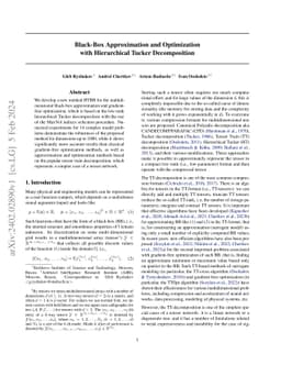 Black-Box Approximation and Optimization with Hierarchical Tucker
  Decomposition