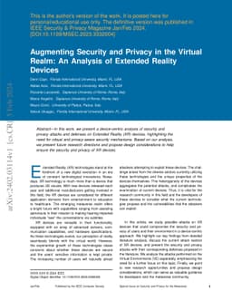 Augmenting Security and Privacy in the Virtual Realm: An Analysis of
  Extended Reality Devices