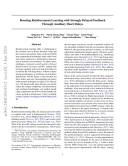 Boosting Reinforcement Learning with Strongly Delayed Feedback Through
  Auxiliary Short Delays