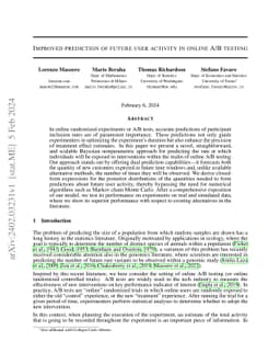 Improved prediction of future user activity in online A/B testing