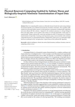 Physical Reservoir Computing Enabled by Solitary Waves and
  Biologically-Inspired Nonlinear Transformation of Input Data