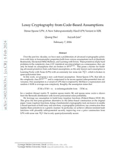 Lossy Cryptography from Code-Based Assumptions