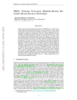 PRES: Toward Scalable Memory-Based Dynamic Graph Neural Networks