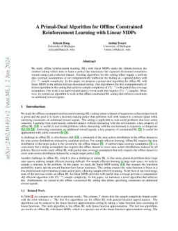 A Primal-Dual Algorithm for Offline Constrained Reinforcement Learning
  with Linear MDPs