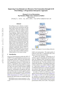 Improving Cross-Domain Low-Resource Text Generation through LLM
  Post-Editing: A Programmer-Interpreter Approach