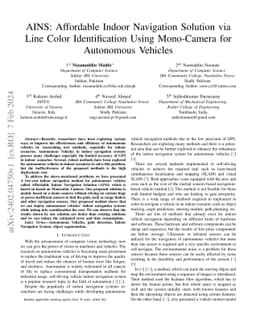 AINS: Affordable Indoor Navigation Solution via Line Color
  Identification Using Mono-Camera for Autonomous Vehicles