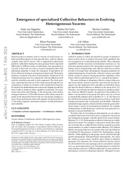 Emergence of specialized Collective Behaviors in Evolving Heterogeneous
  Swarms