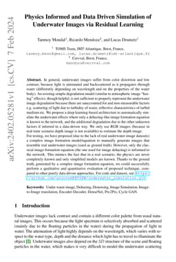 Physics Informed and Data Driven Simulation of Underwater Images via
  Residual Learning