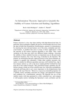 An information theoretic approach to quantify the stability of feature
  selection and ranking algorithms
