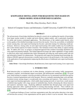 Knowledge Distillation for Road Detection based on cross-model
  Semi-Supervised Learning