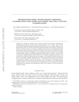 Segmentation-free Connectionist Temporal Classification loss based OCR
  Model for Text Captcha Classification