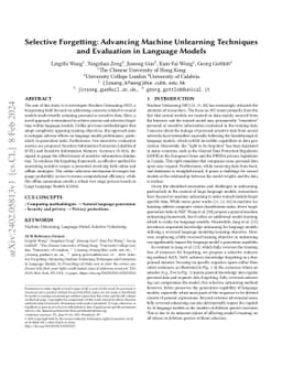 Selective Forgetting: Advancing Machine Unlearning Techniques and
  Evaluation in Language Models