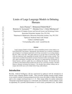 Limits of Large Language Models in Debating Humans