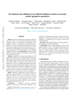 Development and validation of an artificial intelligence model to
  accurately predict spinopelvic parameters