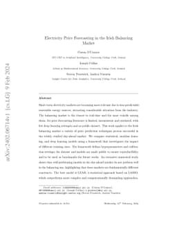 Electricity Price Forecasting in the Irish Balancing Market