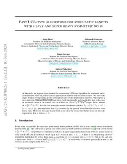 Fast UCB-type algorithms for stochastic bandits with heavy and super
  heavy symmetric noise