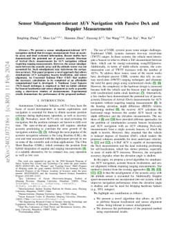 Sensor Misalignment-tolerant AUV Navigation with Passive DoA and Doppler
  Measurements