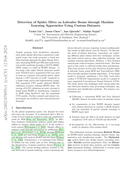 Detection of Spider Mites on Labrador Beans through Machine Learning
  Approaches Using Custom Datasets