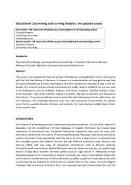 Educational data mining and learning analytics: An updated survey