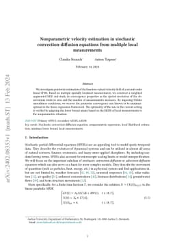 Nonparametric velocity estimation in stochastic convection-diffusion
  equations from multiple local measurements