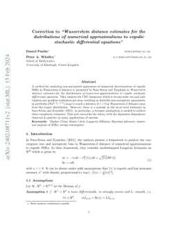 Correction to "Wasserstein distance estimates for the distributions of
  numerical approximations to ergodic stochastic differential equations"